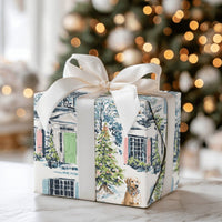 Colonial House Gift Wrap, Yellow Labrador Christmas Wrapping Paper, Festive Dog Wrapping Paper, Holiday Gift Wrap, Dog Lover Present Wrap