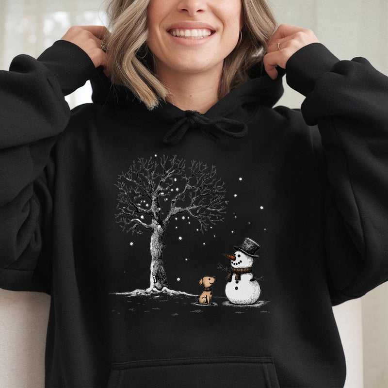 Adorable Winter Dog Hoodie, Snowman and Puppy Hoodie, Whimsical Holiday Snowman Hoodie, Comfy Christmas Dog Lover Sweatshirt, Xmas Present for Her