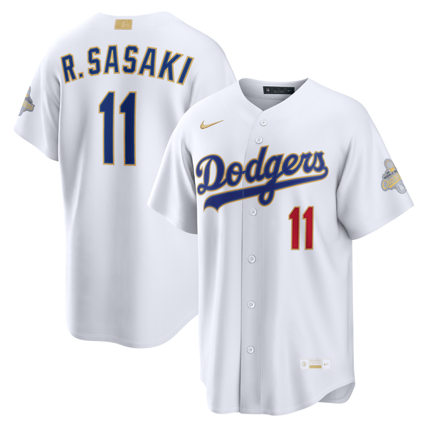 Los Angeles Dodgers Roki Sasaki White 2026 Gold Collection Stadium Jersey