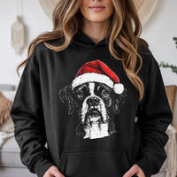 Adorable Santa Hat Dog Hoodie, Boxer Dog Christmas Hoodie, Humorous Pet Holiday Graphic Hoodie, Boxer Mom Pullover Sweatshirt, Dog Lover Xmas Present