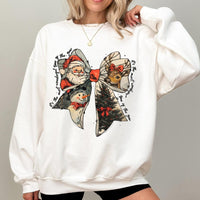 Vintage Holiday Sweatshirt, Christmas Bow Sweatshirt, Santa Reindeer Sweatshirt, Adorable Xmas Graphic Crewneck, Comfy Holiday Present for Her