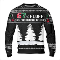Humorous Pet Lover Reindeer Holiday Sweatshirt, 67% Fluff 33% Christmas Spirit Ugly Sweater, Adorable Xmas Fleece Party Crewneck