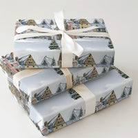 Quaint Holiday Town Gift Wrap, Watercolor Snowy European Village Wrapping Paper, Comfy Christmas Present Wrap, Festive Winter Present Paper Roll