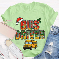 Santa Hat Bus Driver Graphic Tee, School Bus Driver Christmas T-Shirt, Humorous Holiday Driver Shirt, Transportation Staff Xmas Present