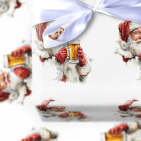 Humorous Beer Mug Holiday Gift Wrap, Beer Drinking Santa Wrapping Paper, Watercolor Santa Beer Wrapping Paper, Adult Christmas Wrapping Paper