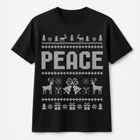 Festive Reindeer Nordic Pattern Shirt, Peace Ugly Christmas T-Shirt, Retro Holiday Xmas Graphic Tee, Matching Couples Christmas Shirt