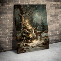 Snowy Forest Winter Wonderland Print, Christmas Deer Canvas Wall Art, Holiday Reindeer Canvas Decor, Rustic Christmas Season Home Present