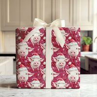 Santa Hat Farm Animal Gift Wrap, Christmas Pig Wrapping Paper, Adorable Watercolor Pig Wrapping Paper, Holiday Pig Gift Wrapping Paper
