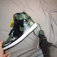 Sneakers, Black Green Orange Colorway, Patent Leather Footwear, Lace Up Design, Casual Gift for Sneaker Fans