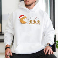 Retro Arcade Cookie Eater Hoodie, Christmas Gingerbread Man Hoodie, Humorous Gamer Holiday Sweatshirt, Adorable Xmas Video Game Pullover Hoodie