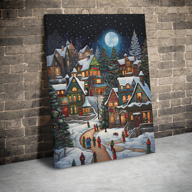Whimsical Snowy Winter Poster, Christmas Village Wall Art, Holiday Night Landscape Print, Festive Seasonal Decor Digital Download Present