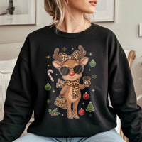 Leopard Print Reindeer Sweatshirt, Boujee Reindeer Sweatshirt, Christmas Deer Holiday Crewneck, Adorable Winter Pullover Reindeer Sweatshirt