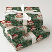 Forest Green Christmas Gift Wrap, Vintage Santa Claus Wrapping Paper, Traditional Holiday Present Wrap, Nostalgic Xmas Wrapping Paper Roll