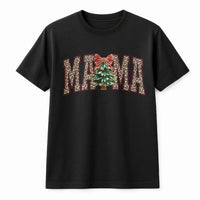 Adorable Holiday Season Graphic Tee, Mama Christmas Tree Leopard Print T-Shirt, Buffalo Plaid Mom Shirt, Festive Xmas Family Outfit Present