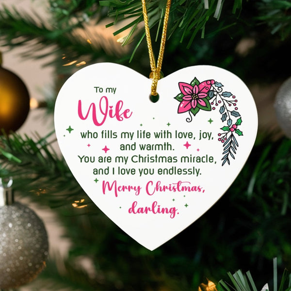 Romantic Ceramic Tree Ornament, To My Wife Heart Christmas Ornament, Meaningful Holiday Keepsake Ornament, Love Present for W