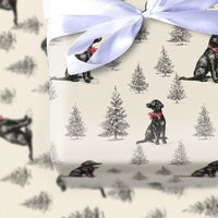 Rustic Holiday Dog Gift Wrap, Black Labrador Christmas Wrapping Paper, Pine Tree Puppy Wrapping Paper, Pet Gift Wrap, Dog Lover Present Wrap