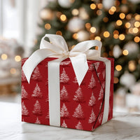 White Pine Tree Pattern Gift Wrap, Red Christmas Wrapping Paper, Classic Rustic Holiday Gift Wrapping Paper, Winter Season Paper Roll