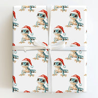 Santa Hat Lizard Gift Wrap Roll, Adorable Gecko Christmas Wrapping Paper, Watercolor Animal Wrapping Paper, Reptile Lover Holiday Gift Wrap