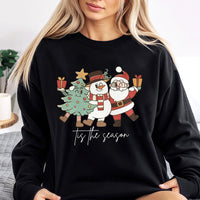 Retro Santa Snowman Tree Holiday Crewneck, Tis the Season Christmas Sweatshirt, Vintage Christmas Sweater, Family Xmas Sweatshirt