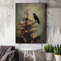 Moody Raven Canvas Print, Gothic Crow Christmas Tree Printable Art, Dark Academia Holiday Wall Art, Crow Digital Download, Moody Xmas Decor