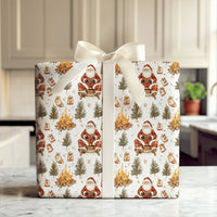 Rustic Sled and Pine Trees Gift Wrap, Campfire Santa Christmas Wrapping Paper, Outdoorsy Nature Santa Wrapping Paper, Holiday Wrapping Paper