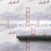 Golden Gate Bridge Gift Wrap, San Francisco Christmas Wrapping Paper, Watercolor Reindeer Wrapping Paper, California Holiday Gift Wrap