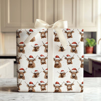 Santa Hat Cow Gift Wrap, Highland Cow Christmas Wrapping Paper, Rustic Farm Animal Wrapping Paper, Farmhouse Christmas Gift Wrap Roll