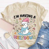 Humorous Winter Holiday Graphic Shirt, Meltdown Snowman Christmas T-Shirt, Adorable Melting Snowman Humor Xmas Tee, Present
