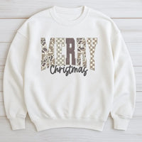 Checkered Holiday Lettering Crewneck, Merry Christmas Camo Sweatshirt, Southern Country Hunter Xmas Sweater, Winter Holiday Present