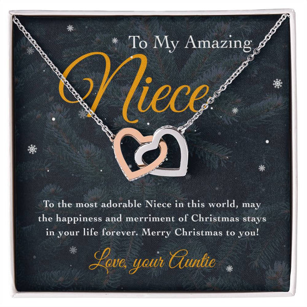 Cubic Zirconia Heart Pendant, Niece Interlocking Hearts Necklace, Polished Surgical Steel Jewelry, Sentimental Christmas Pres