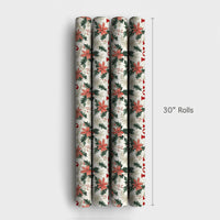 Botanical Holly Holiday Gift Wrap, Joy Poinsettia Christmas Wrapping Paper, Floral Christmas Wrapping Paper, Festive Present Packaging