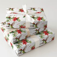 Watercolor Bird Gift Wrap, Hummingbird Christmas Wrapping Paper, Festive Poinsettia Holly Paper, Holiday Gift Wrap Roll