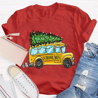Festive Holiday Bus Driver Tee, School Bus Christmas Tree T-Shirt, Christmas Bus Graphic Shirt, Adorable Winter Xmas Tee, Teacher Holiday Present