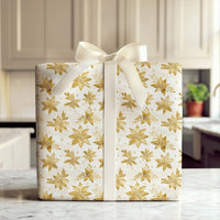 Watercolor Christmas Gift Wrap, Gold Poinsettia Wrapping Paper, Elegant Holiday Wrapping Paper, Floral Xmas Present Wrapping Paper
