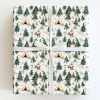 Watercolor Forest Gift Wrap, Camping Santa Wrapping Paper, Pine Tree Christmas Wrapping Paper, Outdoor Holiday Gift Wrap