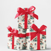 Adorable Arctic Animal Christmas Gift Wrap, Polar Bear Santa Wrapping Paper, Winter Holiday Wrapping Paper, Festive Present Paper Roll