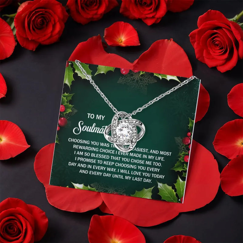 Sparkling CZ Crystal Pendant, Soulmate Love Knot Necklace, Gold Finish Love Knot Jewelry, Romantic Anniversary Christmas Present for Her