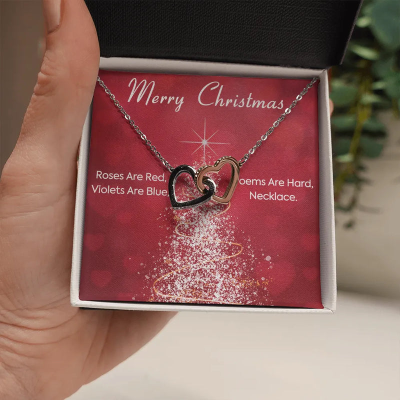 Two Tone Cubic Zirconia Heart Pendant, Interlocking Hearts Necklace for Girlfriend, Surgical Steel Jewelry, Romantic Christmas Present