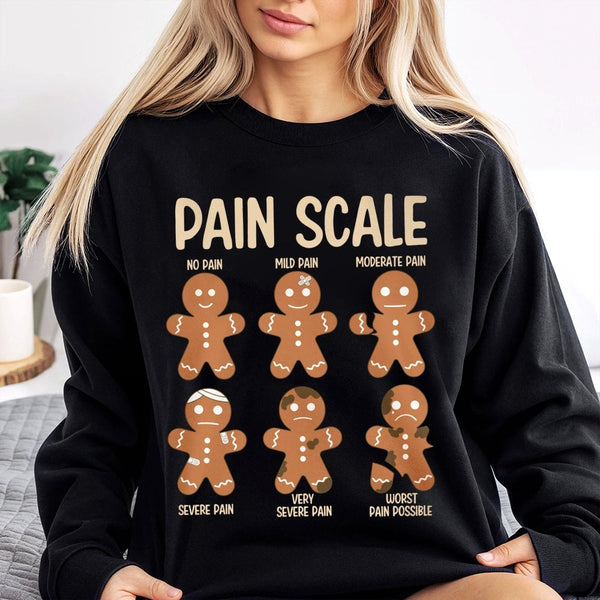 Humorous Nurse Holiday Sweatshirt, Pain Scale Gingerbread Christmas Sweatshirt, Medical Healthcare Xmas Sweatshirt, Hospital 