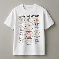 Humorous Veterinary Technician Christmas Shirt, 12 Days of Vetmas T-Shirt, Vet Tech Holiday Graphic Tee, Veterinary Staff Xmas T-Shirt Present