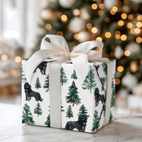 Watercolor Pine Forest Gift Wrap, Black Dog Christmas Wrapping Paper, Holiday Dog Lover Wrapping Paper Roll, Festive Winter Present Wrap