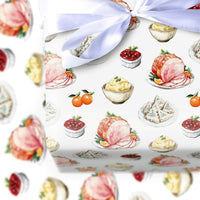 Watercolor Foodie Christmas Gift Wrap, Christmas Dinner Holiday Feast Wrapping Paper, Festive Dinner Wrapping Paper, Winter Present Wrap