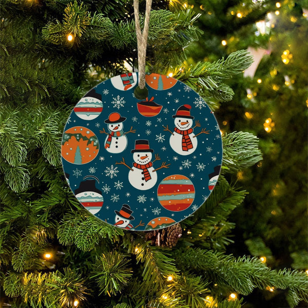 Festive Holiday Ornament, Snowman Christmas Ceramic Ornament, Personalized Christmas Tree Ornament, Glossy Keepsake Ornament 