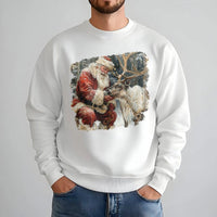 Vintage Christmas Crewneck, Santa and Reindeer Sweatshirt, Artistic Holiday Reindeer Sweater, Retro Xmas Sweatshirt, Winter Holiday Present