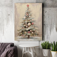 Red Star Ornaments Winter Poster, Painterly Christmas Tree Canvas Wall Art, Neutral Holiday Home Decor, Printable Digital Download Present