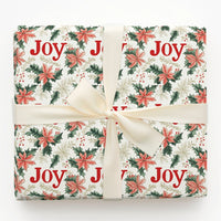 Botanical Holly Holiday Gift Wrap, Joy Poinsettia Christmas Wrapping Paper, Floral Christmas Wrapping Paper, Festive Present Packaging