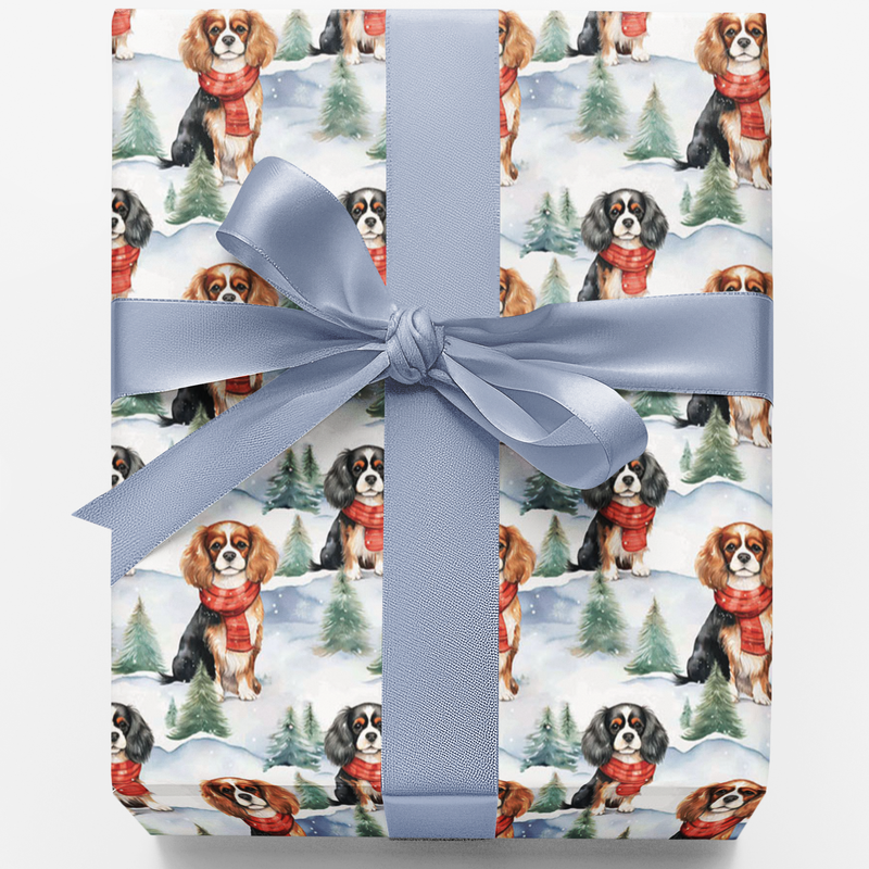 Watercolor Puppy Wrapping Paper, Cavalier King Charles Christmas Wrapping Paper, Holiday Dog Gift Wrap, Adorable Pet Present Wrap