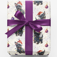 Adorable Santa Hat Dog Gift Wrap, Terrier Christmas Wrapping Paper, Jingle Paw Festive Terrier Wrapping Paper, Holiday Puppy Lover Gift Wrap