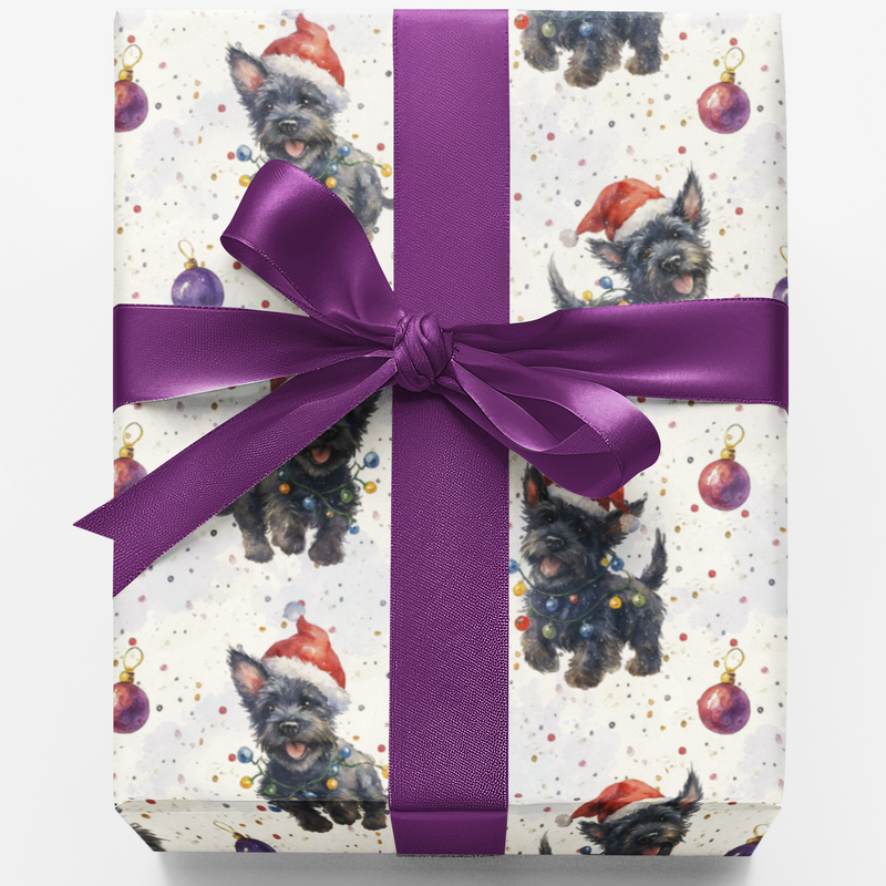 Adorable Santa Hat Dog Gift Wrap, Terrier Christmas Wrapping Paper, Jingle Paw Festive Terrier Wrapping Paper, Holiday Puppy Lover Gift Wrap