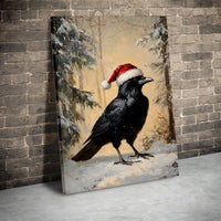 Winter Crow in Santa Hat Poster, Christmas Raven Wall Art Print, Spooky Holiday Bird Painting Decor, Digital Download Christmas Present